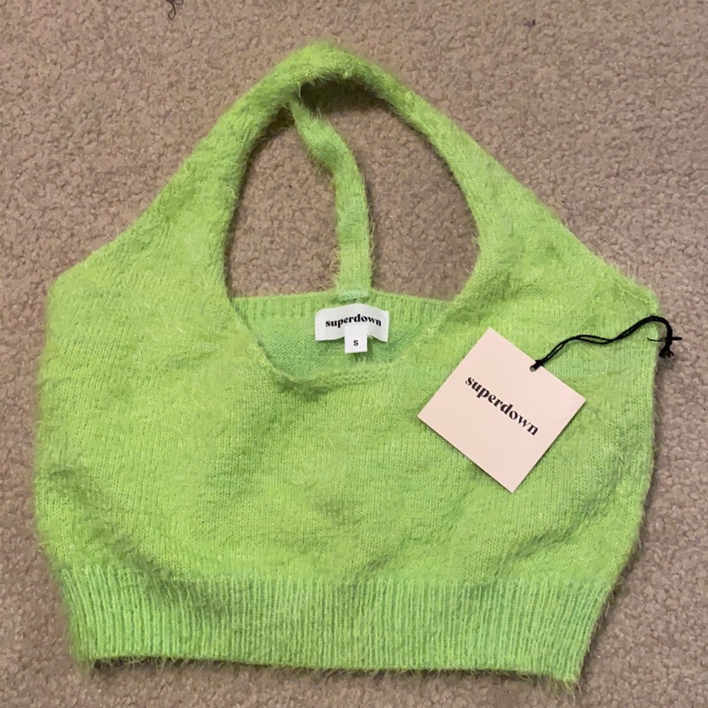 Green fuzzy crop top